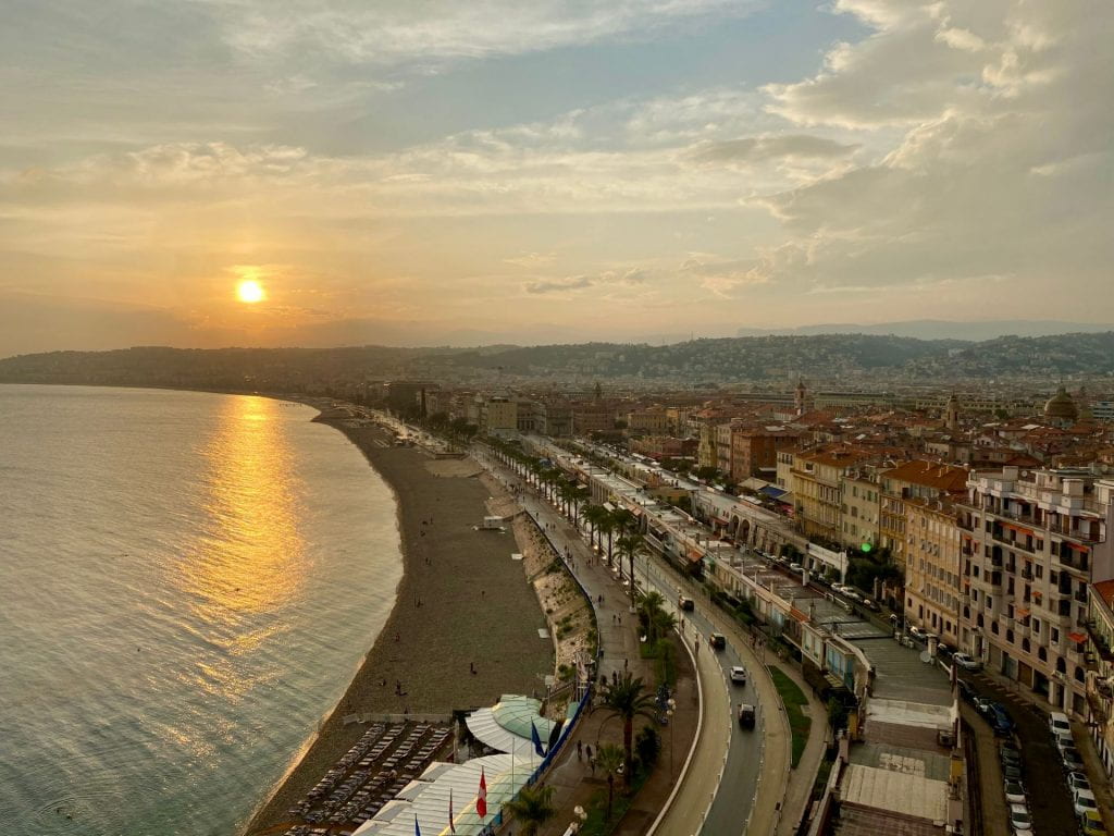 A view of Nice at sunset