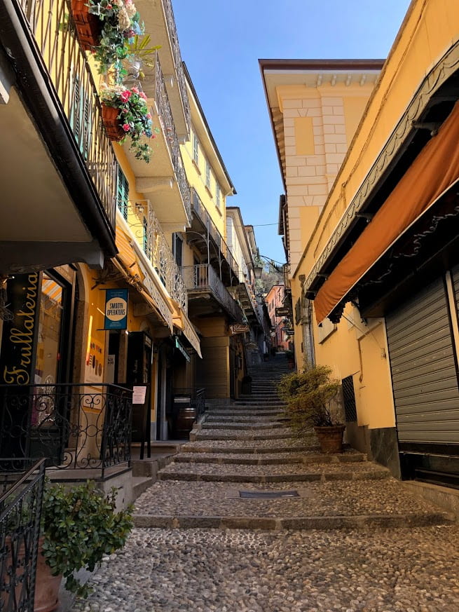 This is a picture of a usually crowded street in Bellagio, Italy.