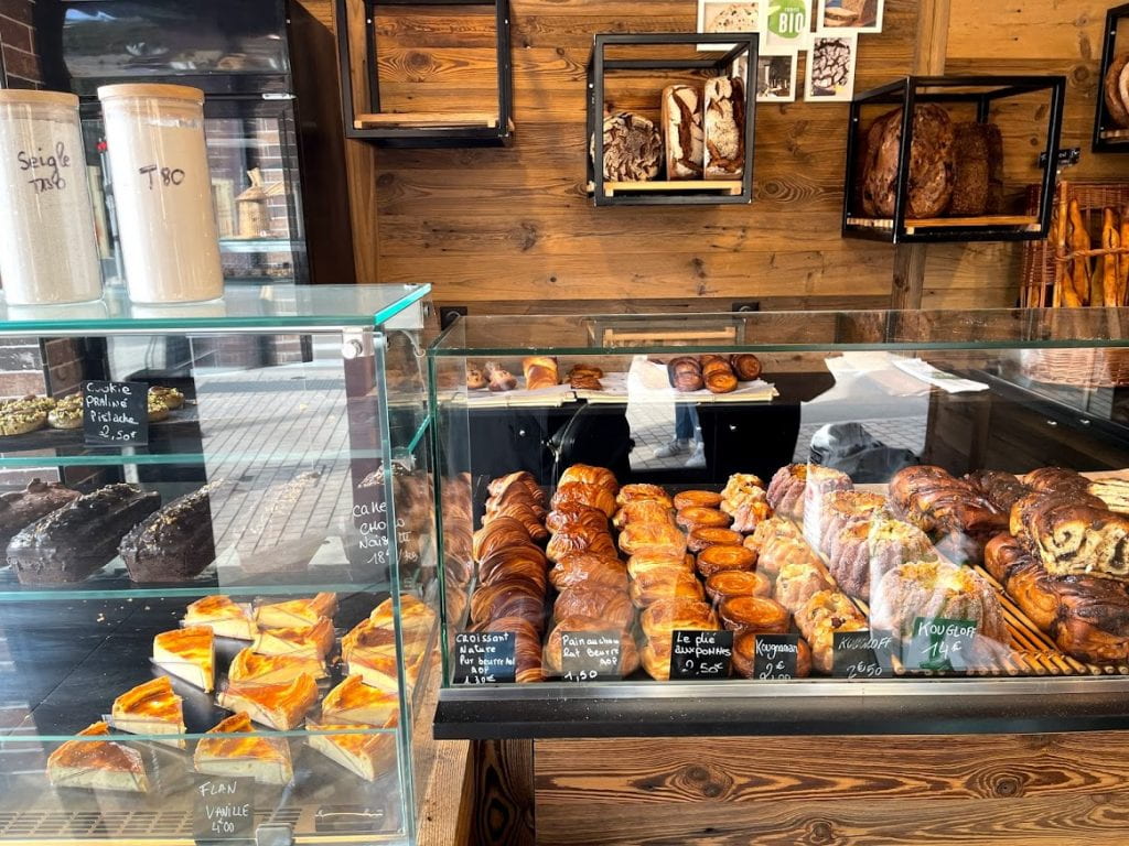 An image of pastries in a display case at Boulangerie Poulard