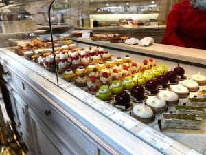 An image of pastries in a display case.