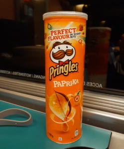 A can of Paprika Pringles. Paprika Pringles are the best traveling companion.