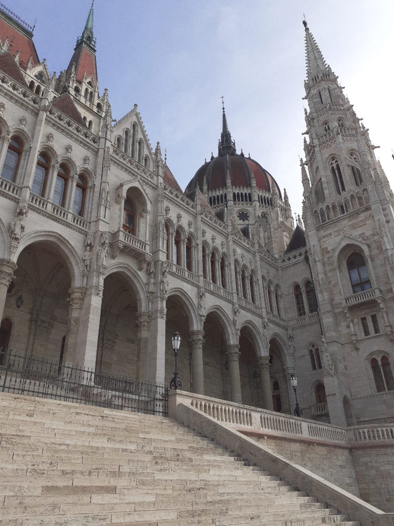 The west-facing side of the Hungarian Parliament Building